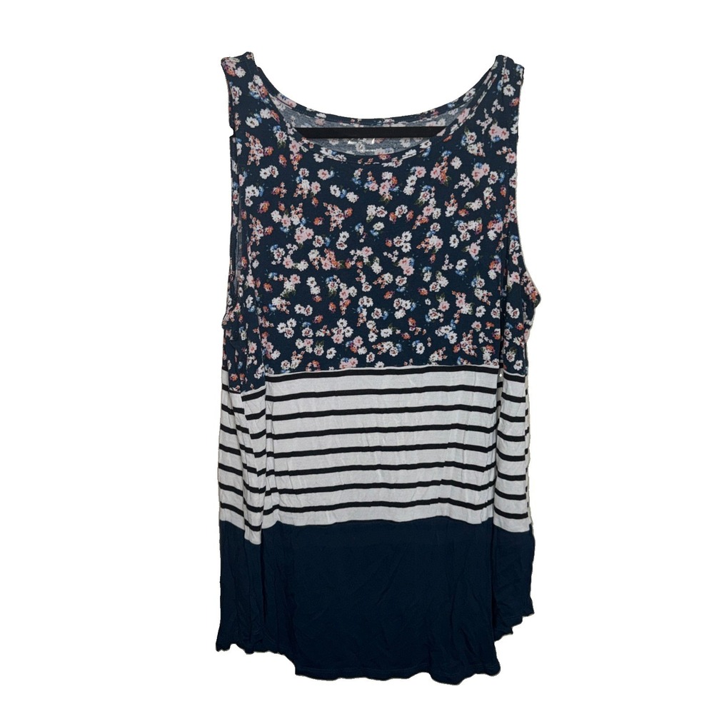 MAURICES Sleeveless Tank Top Women's XL Blue Floral Stripe Navy